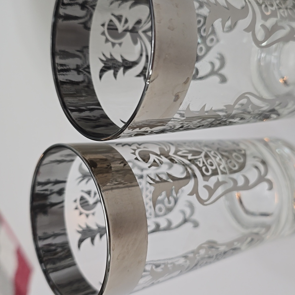 Vintage MCM Set Of 4 Kimiko Silver Knight Shield Highball Glasses Barware - Picture 15 of 16